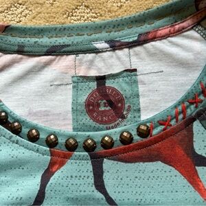 Double D Ranch Green Horse Short Sleeve Tee Studs Sz M